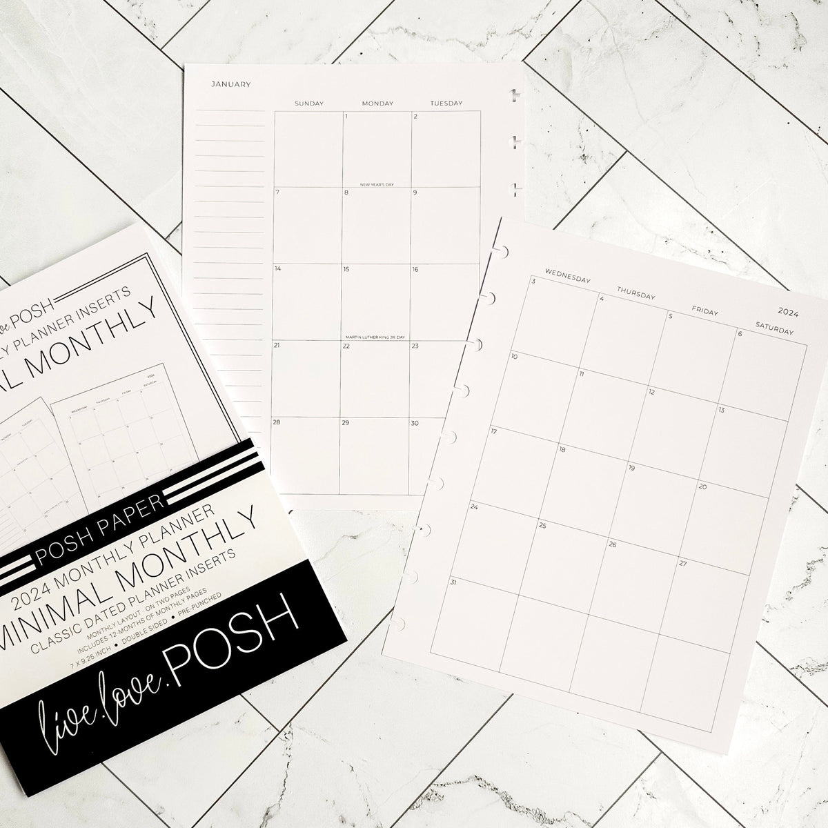 2024 MINIMAL MONTHLY PLANNER INSERTS 12 Months Live Love Posh