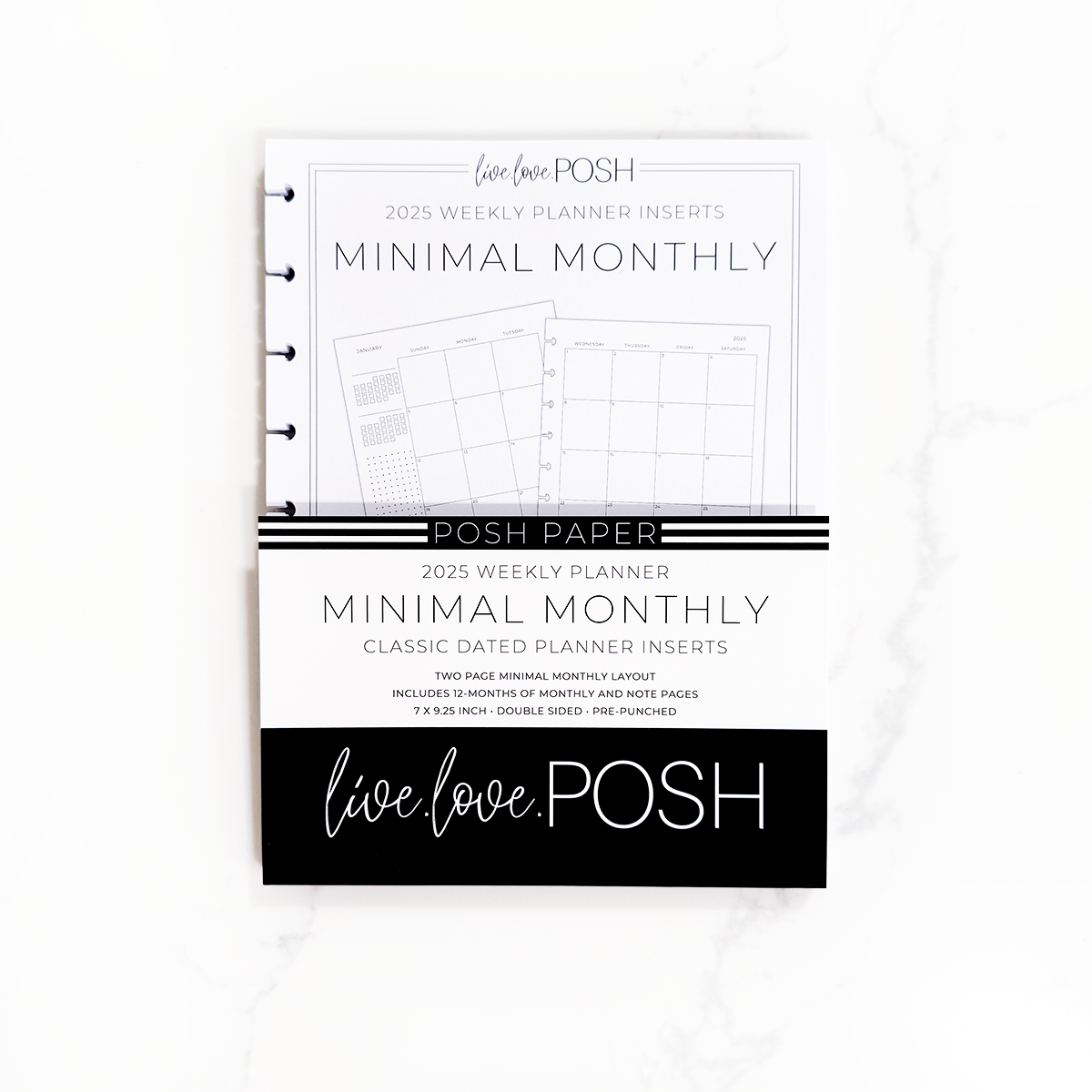 2025 CLASSIC MINIMAL MONTHLY PLANNER INSERTS - 12 Months