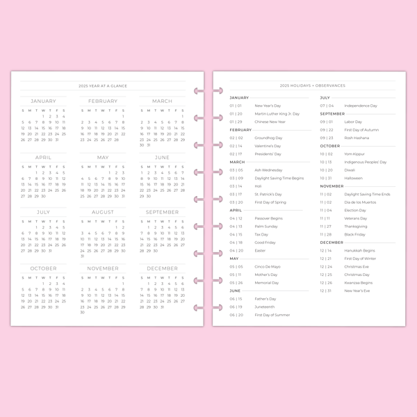 2025 CLASSIC WEEKLY OVERVIEW PLANNER INSERTS - 12 Months