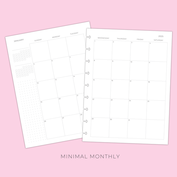 2025 CLASSIC MINIMAL MONTHLY PLANNER INSERTS - 12 Months