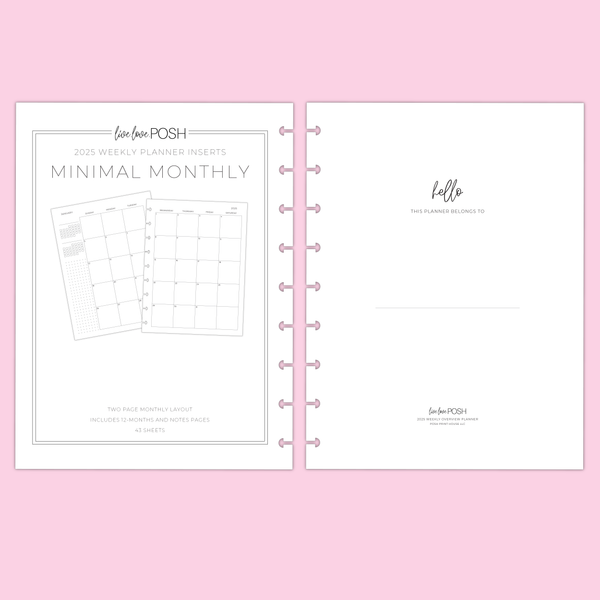 2025 CLASSIC MINIMAL MONTHLY PLANNER INSERTS - 12 Months