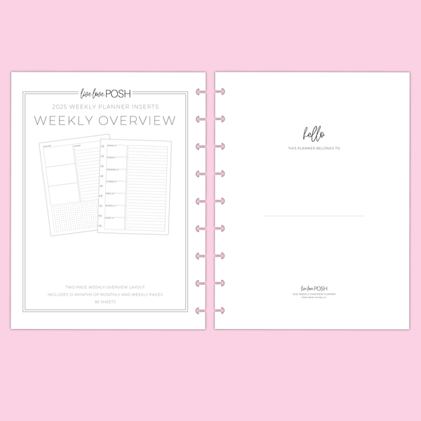 2025 CLASSIC WEEKLY OVERVIEW PLANNER INSERTS - 12 Months