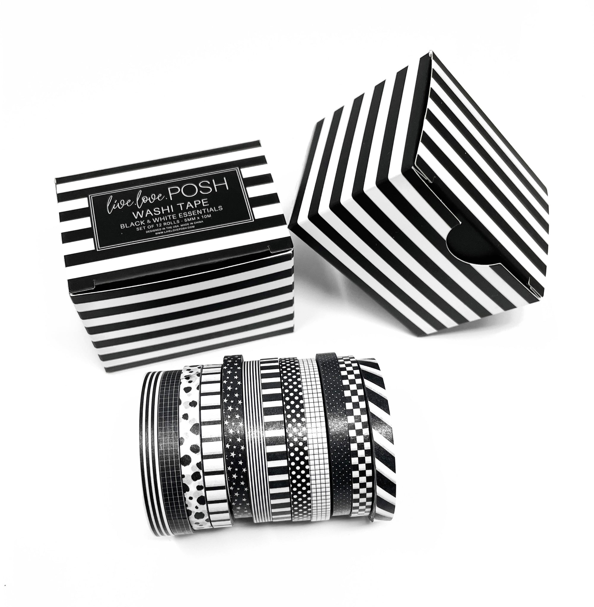 8 Rolls Basic Washi Tape Set  Black& White simple washi tape –